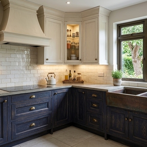 Set di Mobili da <span class=keywords><strong>Cucina</strong></span> Moderni in Legno con Inserti Blu e Bianchi, Pronti per il Montaggio, Armadietti in Vero Legno per <span class=keywords><strong>Cucina</strong></span> - Product Image 3