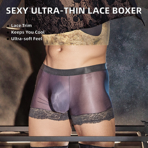 Sous-vêtements sexy pour hommes, été, ultra-fin, doux, lisse, dentelle, perspective, respirant, <span class=keywords><strong>gay</strong></span>, boxer mi-hauteur, 3245 - Product Image 2