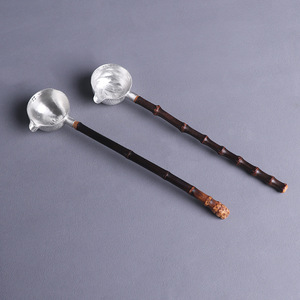 Pure Tin Tea Spoon Bamboo Handle Long Handle Traditional Chinese Tea Ceremony Accessory Tea Brewing Tool - Product Image 4