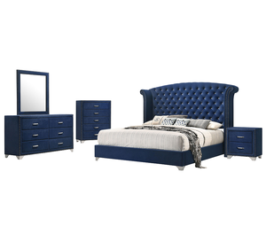 Blue 5-Piece Queen <b>Convertible</b> Modern Luxury Wood Bedroom Set for Apartment & Hotel - Product Image 1