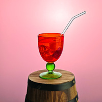 Gobelet en verre cristal de style occidental à pied haut avec forme irrégulière, design créatif à bulles bicolores, soufflé à la main, gobelet à jus