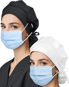 Casquette de travail ajustable doublée satin avec lien élastique et boutons, bandeau anti-transpiration et attache-ficelle fonctionnelle pour queue de cheval pour femme - Product Image 2