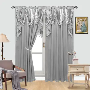 Home decoration luxury curtain with attached valance