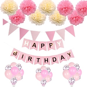 <span class=keywords><strong>Amazon</strong></span> fête d'anniversaire fournitures de décoration de boule de fleur de papier fanion joyeux anniversaire décoration de fête ensemble - Product Image 1
