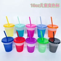 Gobelet à paille thermosensible en PP de 475 ml (16 oz) qui change de couleur à froid, personnalisable avec logo