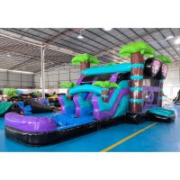 Vente directe : Combo toboggan gonflable géant commercial d'extérieur en PVC, thème palmiers tropicaux, équipement de jeu souple, capacité 250 kg