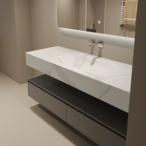 Light luxury slate hot-bent integrated basin bathroom cabinet hotel style wash basin cabinet bathroom cabinet - Product Image 3