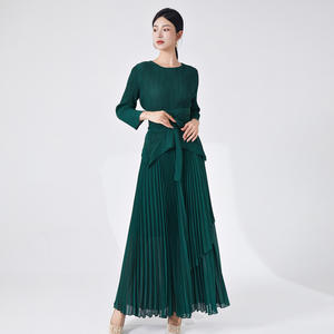 Vestido largo plisado de tela tejida PY para mujer, con fruncido, informal, con lazo en la cintura, lavable, ropa de verano al por mayor para mujer - Product Image 6