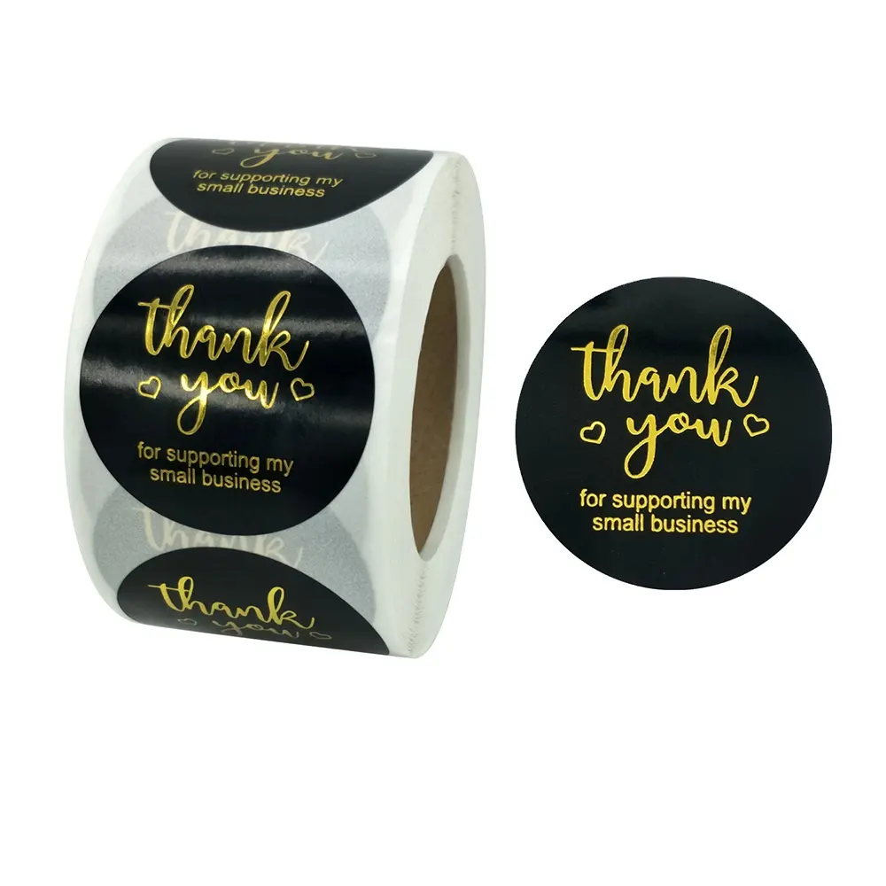 100Pcs Per Roll Custom 38Mm Round Gold Foil Logo Black Thank You Decorative Label Sticker For Your Order