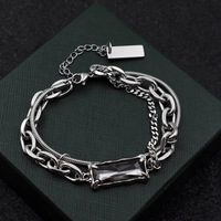 Bracelet jonc unisexe en titane gris foncé avec zircone cubique, style INS, géométrique, tendance, minimaliste, inaltérable, bijoux de mode, vente en gros