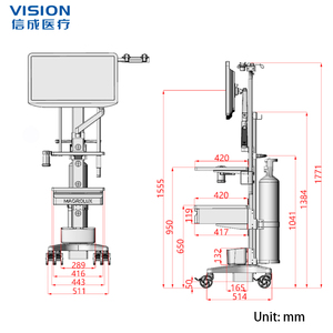 Moderne metalen mobiele medische endoscopiewagen met verstelbare monitorstandaard en vergrendelbare wielen - ziekenhuis patiëntenwagen - Product Image 5