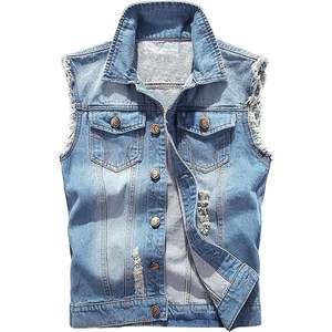 2025 <b>Men's</b> Casual Slim Fit <b>Summer</b> Jean Vest <b>Light</b> Blue XXL Embroidered 3D Pattern Logo Vintage Ripped Sleeveless <b>Jacket</b> - Product Image 1