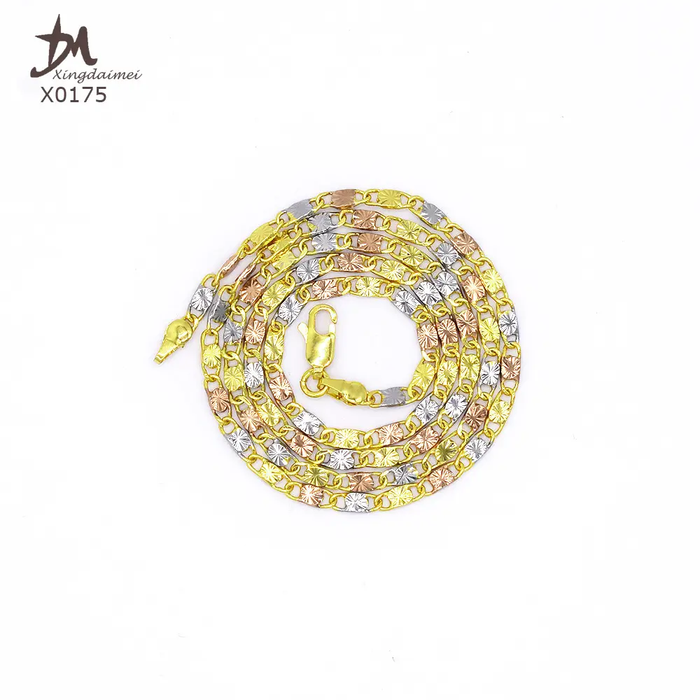 X0175 Wholesale Three Color chain necklace high quality 18K gold plated 24 Inch jewellery necklace