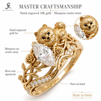 Marquise Labor-Gezüchteter Diamant Hundeporträt-Ring 18K Gold Haustier-Gedenkschmuck