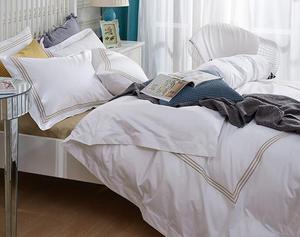 Luxury Quality White <strong>Satin</strong> Embroidered Line Hotel Bedding <strong>Duvet</strong> Cover <strong>Set</strong> for Selling - Product Image 5