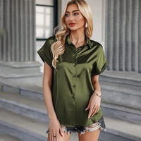 Damen kurzarmige Seidenblusen Damen offizielle Hemden Satin Business-Oberteile Büroarbeitstunika Damenbekleidung weißes Hemd