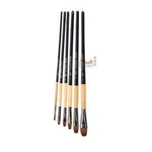 Ensemble de 6 pinceaux à poils de blaireau sur manche en bois noir brillant pour dessin, peinture à l'huile et gouache, fournitures artistiques, direct usine - Product Image 3