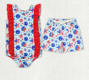 Trajes de baño para bebés, niñas y niños, 4 de julio, Smile Sibling Trunks - Product Image 1