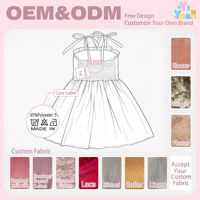 Robe d'été décontractée pour filles, personnalisée OEM/ODM, à fines bretelles, motif gingham, avec volants et dos smocké, 100% coton