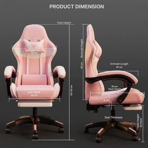 Silla Gamer Ergonómica con Respaldo Alto y Soporte Lumbar, Silla de Juego Rosa - Product Image 4