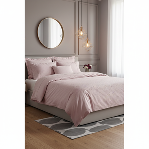 Ensemble de housse de couette en satin de coton de luxe Jana, double jacquard rose poudré - Tailles King et Twin, ensemble de 4 pièces pour literie - Product Image 3