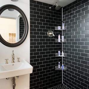 Étagère murale à 4 pôles en <span class=keywords><strong>acier</strong></span> <span class=keywords><strong>inoxydable</strong></span>, meuble de rangement, coin télescopique, caddie de <span class=keywords><strong>douche</strong></span>, en noir et argent, 4 niveaux, en Stock - Product Image 5