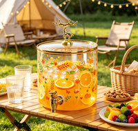Carafe Distributrice de Boissons 2600ml/3600ml en Verre Borosilicate Haute Qualité avec Couvercle, Écologique, Transparente, Design Mignon, pour Jus de Fruits, Sodas et Eau, avec Robinet