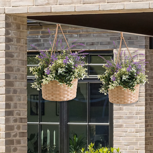 HL-141 terlihat asli plastik imitasi Lavender dengan kotak kayu buah buatan realistis tanaman gantung keranjang bunga - Product Image 1