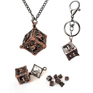 1Set de mini dés en métal du MDN avec collier creux en fer antique D20 Dice Case Antique Tiny Metal Dice Set D & D Keychain Portable - Product Image 1