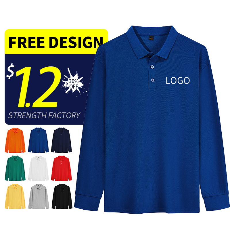 Blank Solid color men's long sleeve polo shirts pure cotton custom logo long sleeve t shirts for men