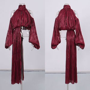 Elegante Camicetta Rossa Asimmetrica in Chiffon con Strascico, Senza Maniche, a Collo Alto, <span class=keywords><strong>da</strong></span> Donna, per Serate Formali e Feste, Ideale per Invitate a Matrimoni - Vendita all'Ingrosso - Product Image 2