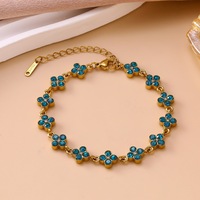 Bracelet en acier inoxydable avec zircon coloré en forme de fleur à quatre feuilles pour femmes, bracelet plaqué or 18 carats de luxe, bijoux imperméables, cadeau