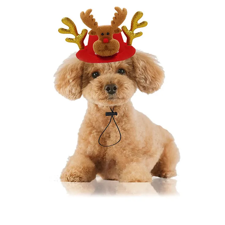 guangzhou dog sant hat new design reindeer antler santa Christmas festival cosplay pet hat pet for dog and cat
