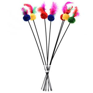 Cat Teaser Stick 55cm Long Plastic With Colorful Feather And <b>String</b> <b>Ball</b> For Pet Interactive Play - Product Image 4