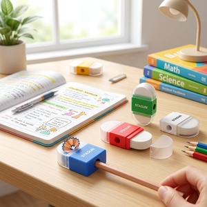 Tailleurs de crayons 2-en-1 personnalisés Stasun avec logo, format compact, en plastique, avec gomme, pour cadeaux promotionnels et fournitures de bureau - Product Image 3