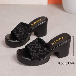 2025 New European American High Top Open Toe Slippers Large <b>Size</b> 43 Leopard Print Summer Chunky <b>Heel</b> Elegant Outdoor Fashion PU - Product Image 6