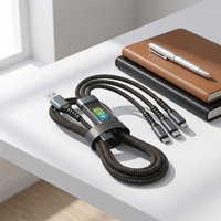 Kabel Pengisian Daya LED Glowing 3 in 1 USB A ke Type C Micro Universal Pengisian Cepat Transfer Data Cangkang Transparan Grosir
