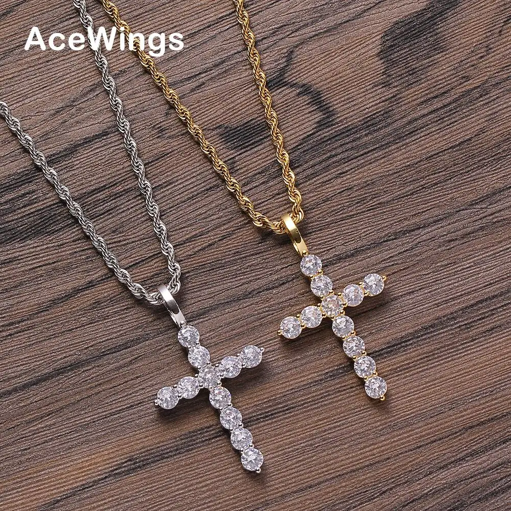 Csja — pendentif croix Hip Hop en laiton, Micro pavé avec pierre de Zircon AAA, collier, bijoux pour hommes et femmes, CN290