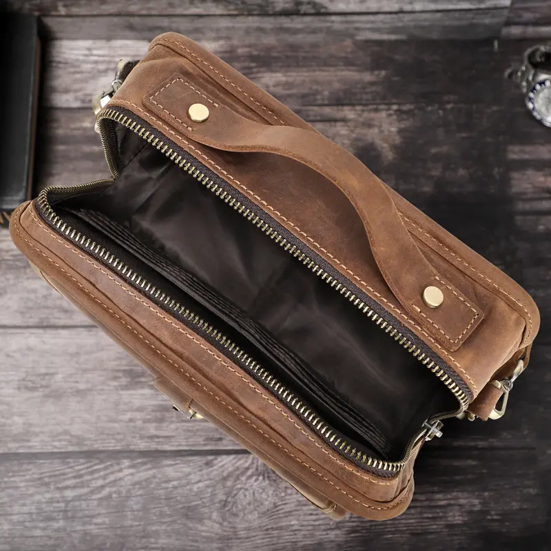 Haoen New Custom Logo Genuine Leather Briefcase Men Single Shoulder Messenger Bag