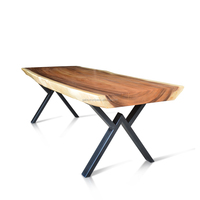 Table à manger en bois massif avec pieds en croix en fer Meubles de maison pour salle à manger