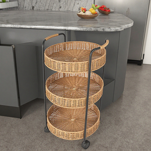 Bán Buôn Lớn 3-Tier Kim Loại Và Nhựa Vòng Khay Giỏ Hộ Gia Đình Trái Cây Tấm Lưu Trữ Với Bánh Xe Và Wicker Tập Tin Giỏ - Product Image 1