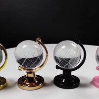 Modèle de globe terrestre miniature transparent gravé de haute qualité, durable, avec support métallique, pour souvenir et décoration de bureau