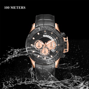 Orologio Cronografo da Uomo con Movimento Giapponese, Quadrante 24 Ore, 3 Lancette, Cassa in Acciaio Inossidabile Nero, Cinturino in Pelle, Impermeabile, Luminoso, OEM - Product Image 6