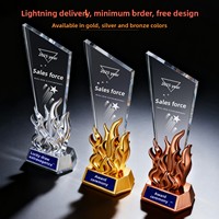 Trophée en cristal personnalisé avec flamme (Trophy-034) – Impression couleur pour champions de ventes, employés exceptionnels – Personnalisation créative annuelle