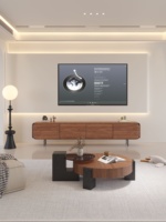 Ensemble de tables basses rondes en bois finition noyer, durables, avec design de rangement minimaliste pour salon moderne