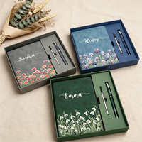 Cuaderno A5 de Cuero Vegano PU Personalizado con Nombre y Flor de Nacimiento, Set de Bolígrafo, Regalo de Aniversario, Día de la Madre, Cumpleaños para Mamá, Mujeres