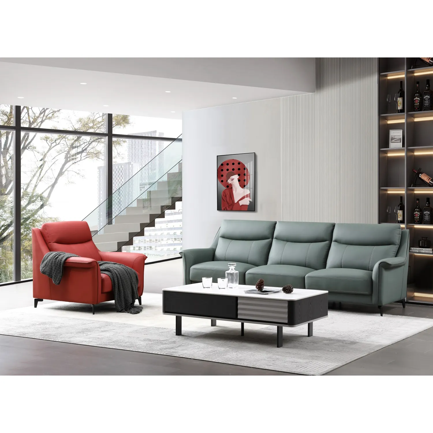 Sofá de cuero de muchos colores diferentes, muebles de sala de estar, sofá de cuero de 3 plazas