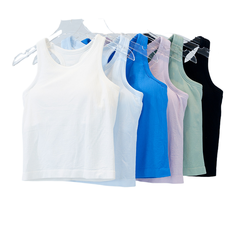 Women's Yoga Tank Top High-Elastic Knit Ribbed Summer Wear Nylon Slim Fit Comfortable with Built-in Pads