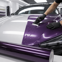 Film adhésif pour voiture en vinyle métallique liquide, couleur changeante violet, brillant, anti-rayures, amovible, ne se décolore pas, pour carrosserie de véhicule