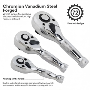 72 Tooth Short Handle Ratchet Wrench Set 1/2 In Chrome Vanadium Steel 3 Piece Auto Repair Tool With Hard Case - Product Image 2
